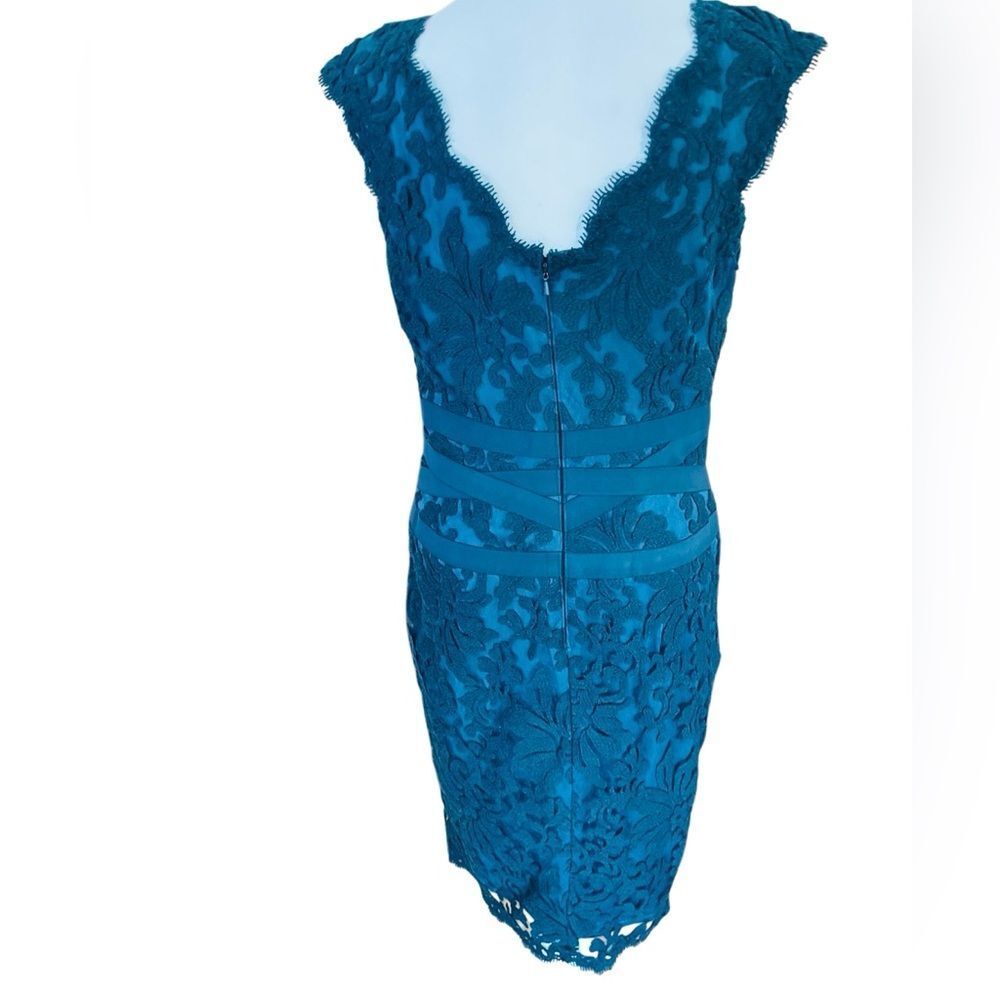 Tadashi Shoji Deep Teal lace v neck sheath Dress size 6. - Picture 4 of 8